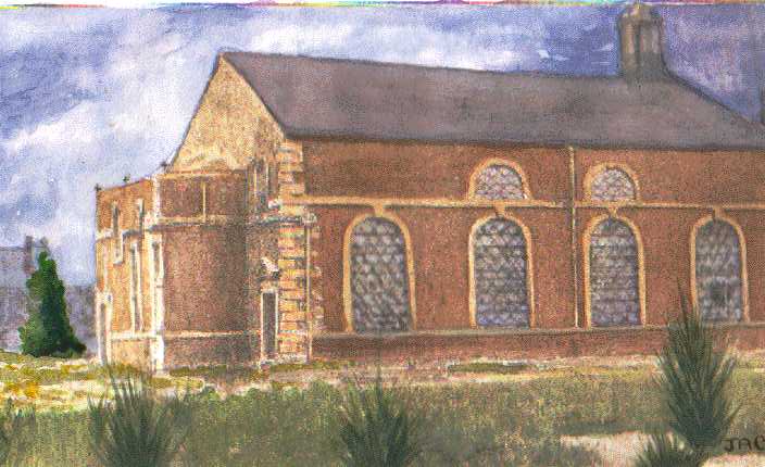 The old chapel painted from a photocopy<br>painted by of Jacqui Kilcoyne