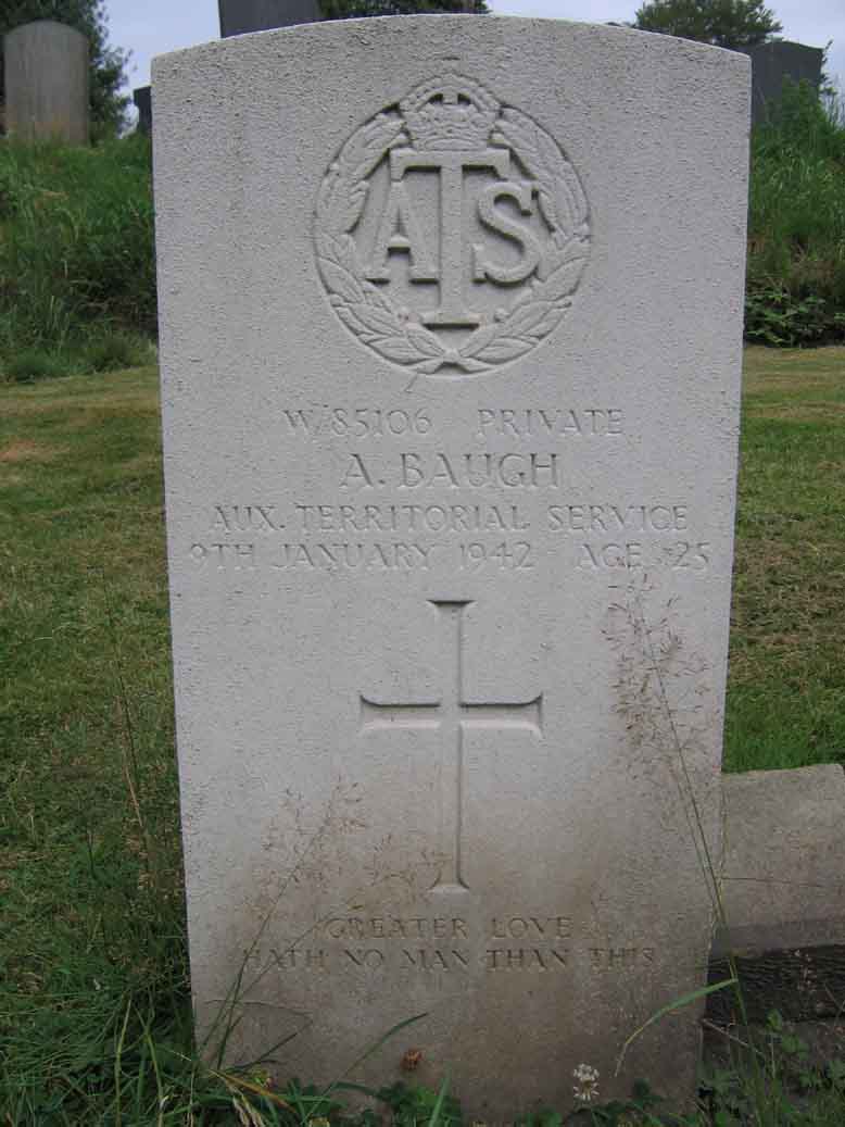 The CWGC headstone of Annie Baugh, the only Atherton service woman interred in Atherton Cemetery. Photo by Peter Wood, July 2005