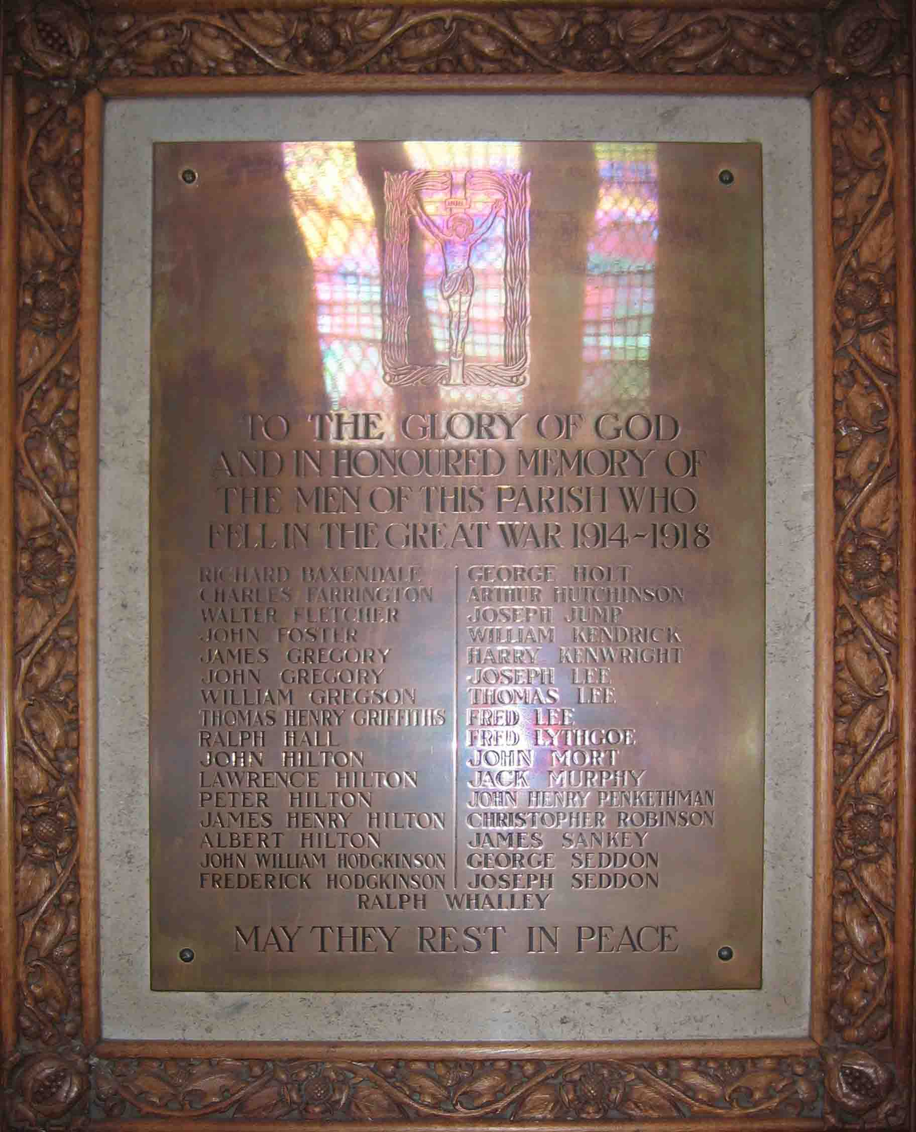 St Michael & All Angels, Howe Bridge, WW1 Roll of Honour. Photo by Peter Wood, July 2007