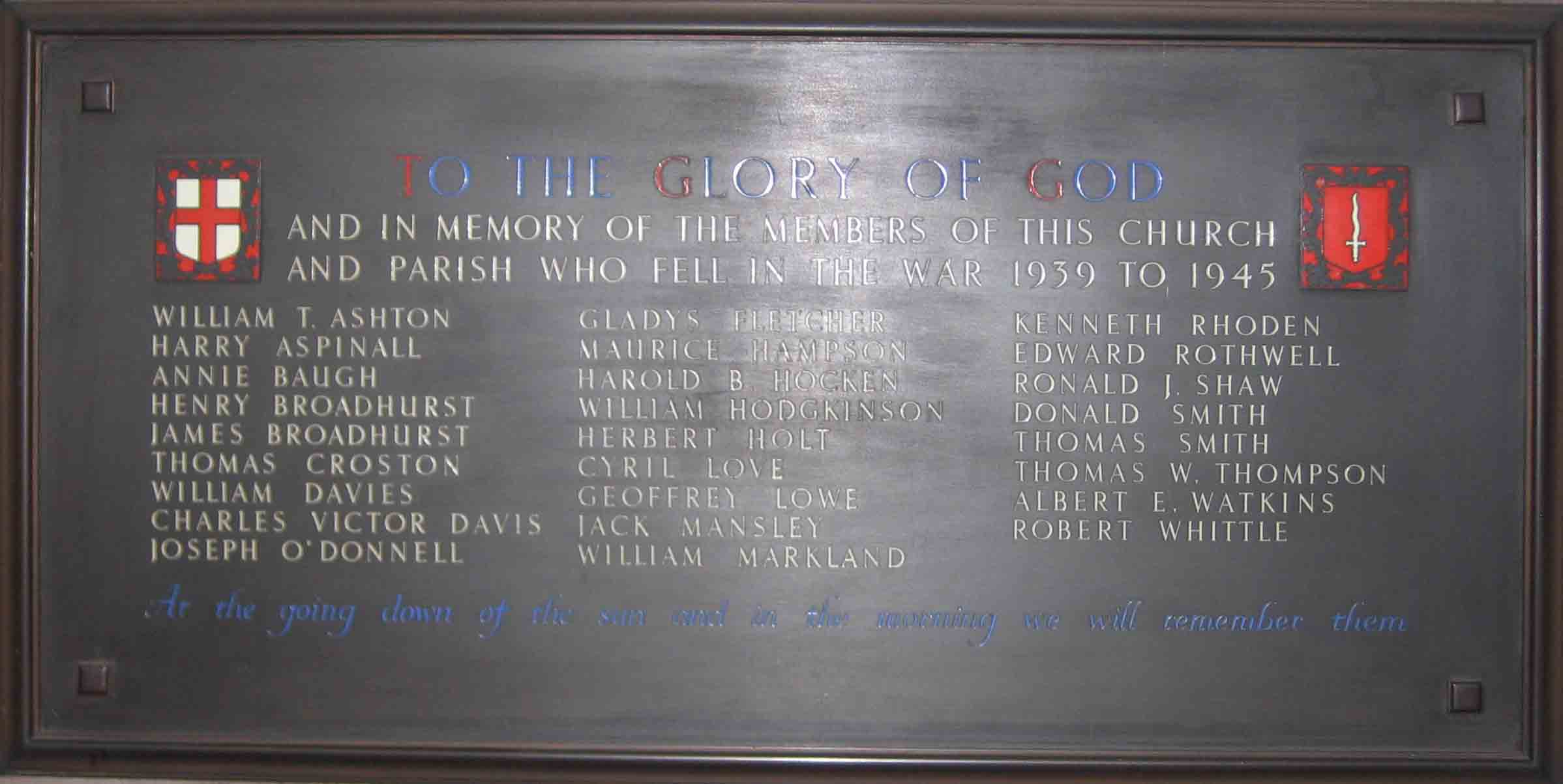 St Michael & All Angels, Howe Bridge, WW2 Roll of Honour. Photo by Peter Wood, July 2007