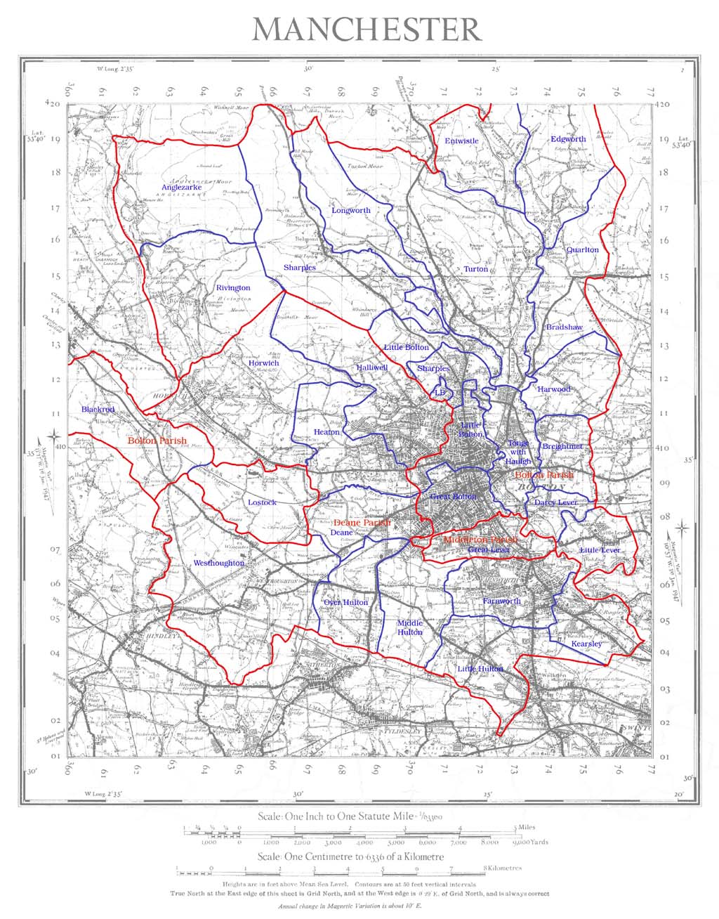 Map of Bolton and surrounding districts