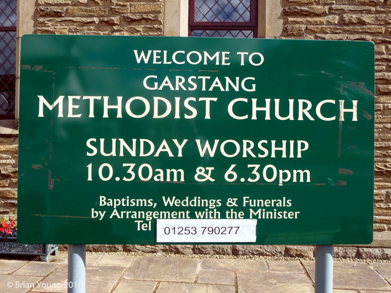 The Sign at Garstang Methodist Church (formerly Park Hill Wesleyan Methodist Church). Photograph supplied by and  of Brian Young