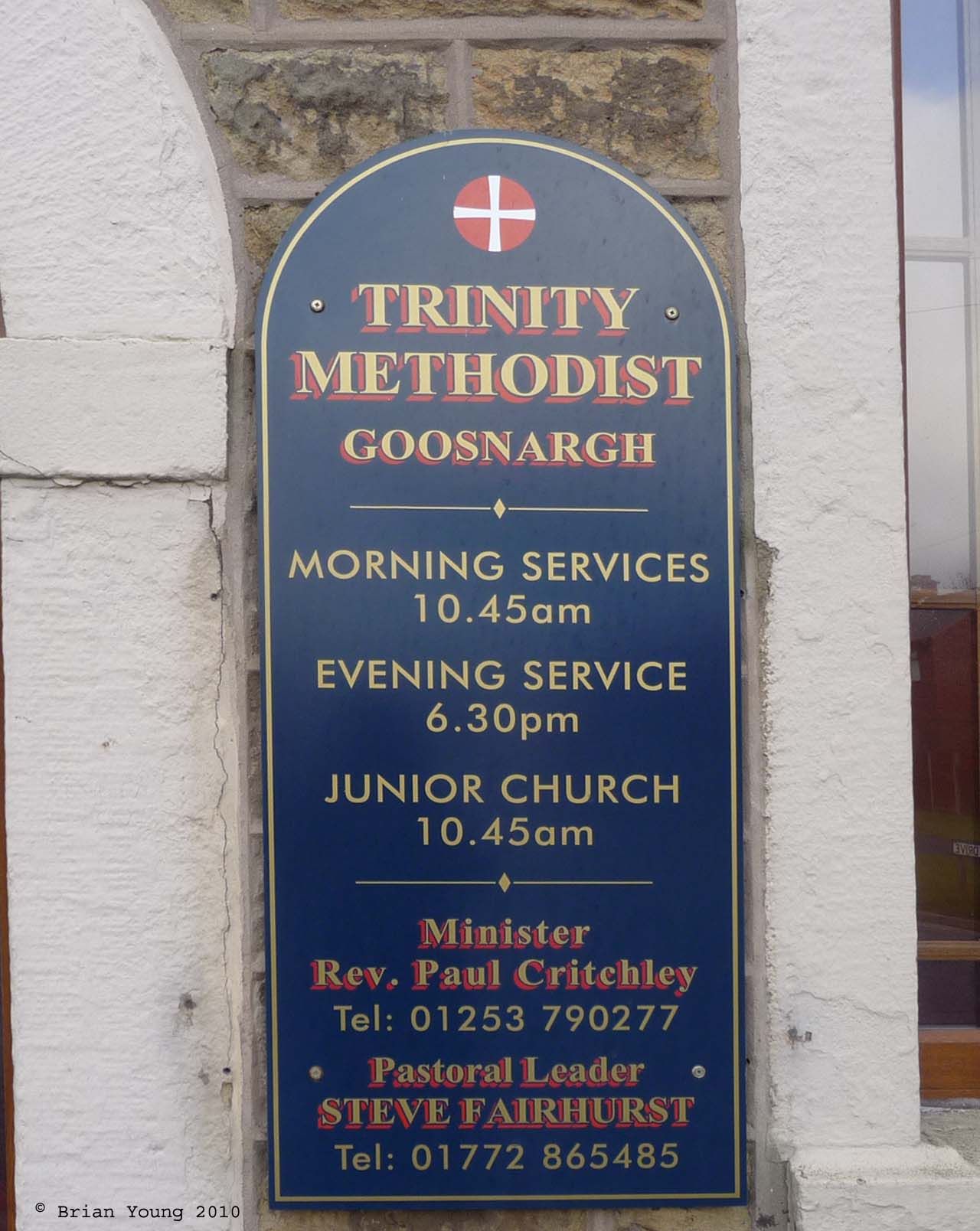 The Church Sign, Trinity Methodist Church. Photograph supplied by and  of Brian Young