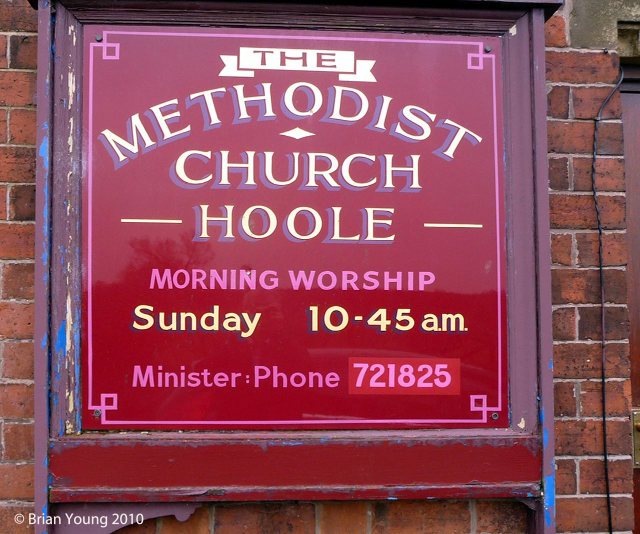 Hoole Methodist Church Sign, Photograph supplied by and  of Brian Young