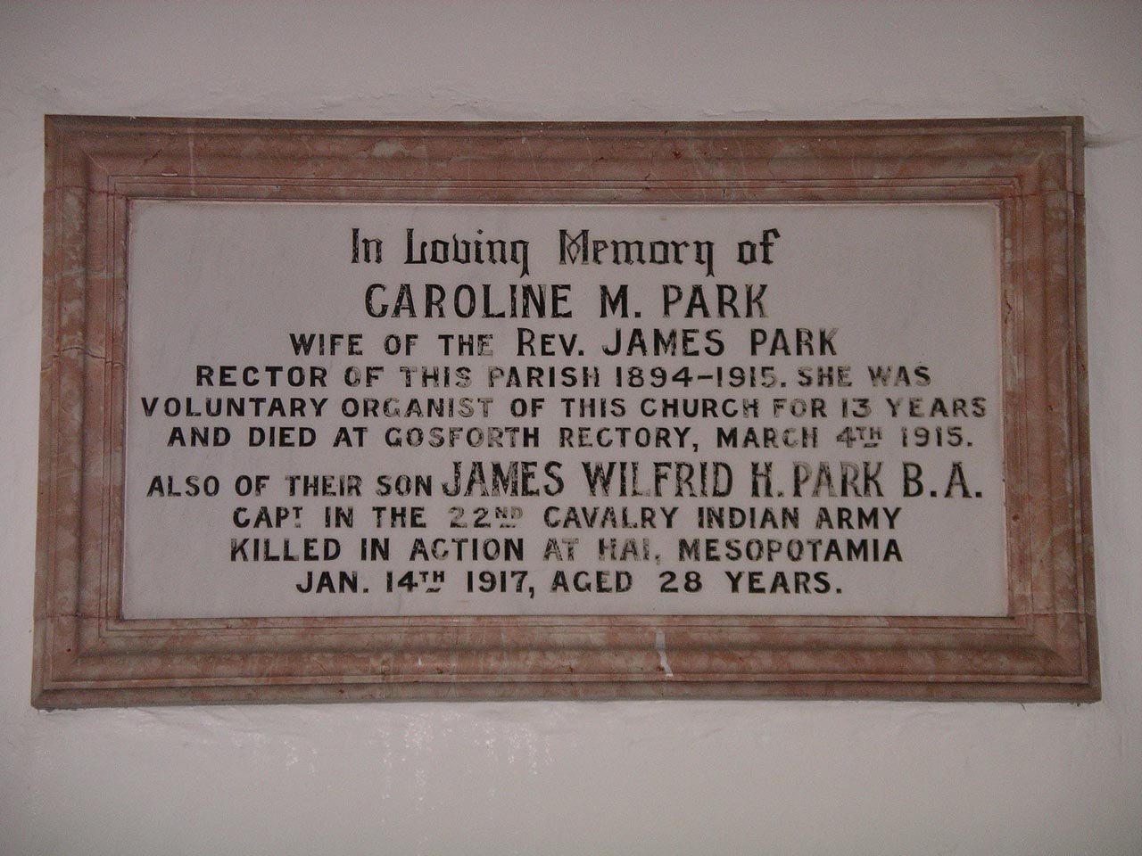 Memorial Plaque at the Church of St John the Evangelist, Woodland