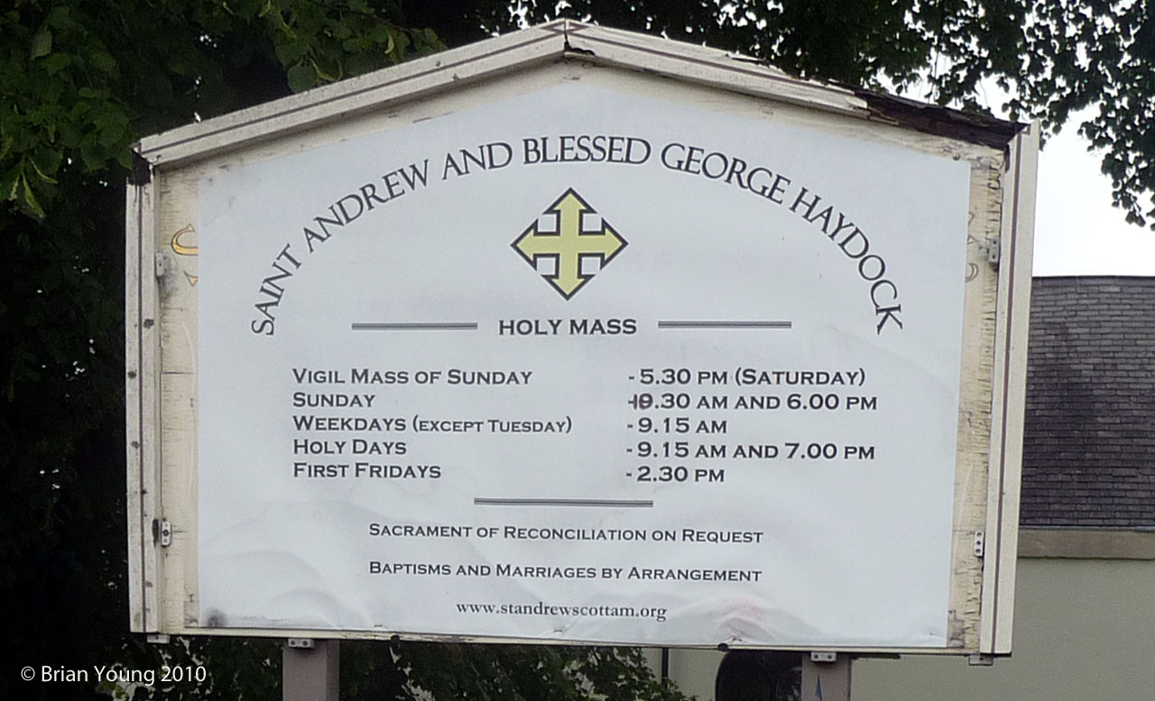 The Church Sign at St Andrew and Blessed George Haydock, Ashton on Ribble. Photograph supplied by and  of Brian Young