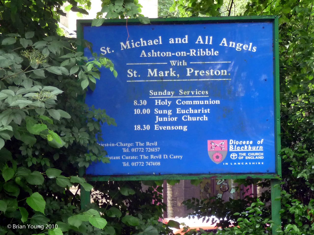 The Church Sign at St Michael and All Angels, Ashton on Ribble. Photograph supplied by and  of Brian Young