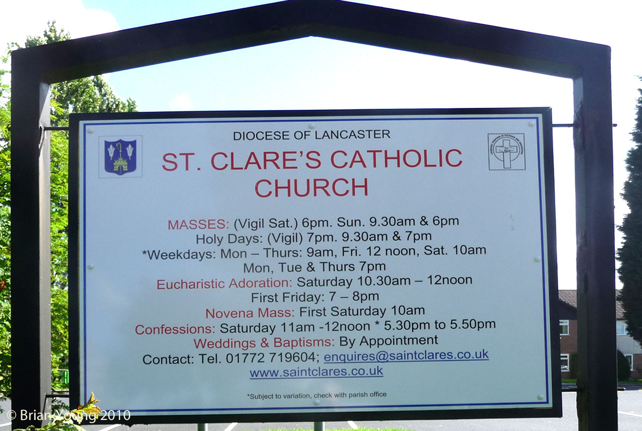 The Church Sign at St Clare, Fulwood. Photograph supplied by and  Sign at Brian Young