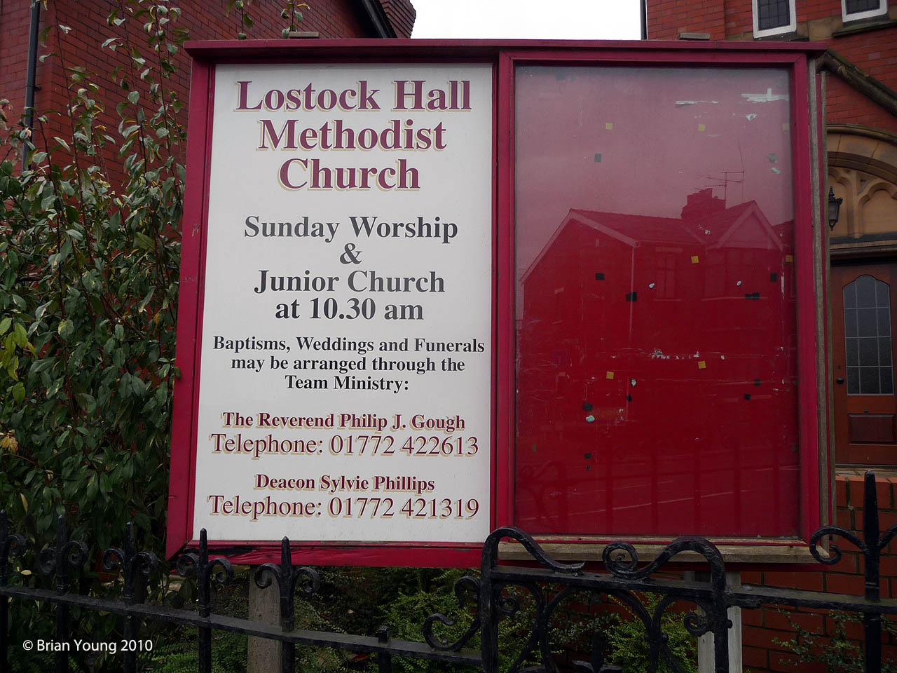 The sign at Lostock Hall Methodist Church, Photograph supplied by and  of Brian Young