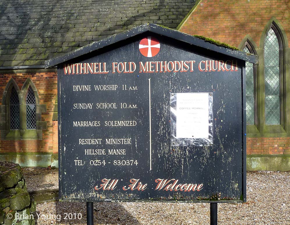 The Church Sign, Withnell Fold Wesleyan Methodist Church. Photograph supplied by and  of Brian Young